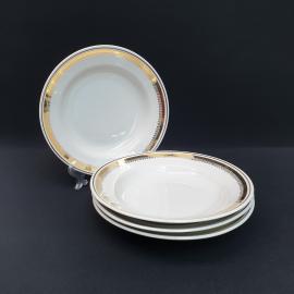 Винтажный набор из 4 суповых тарелок Пролетарий, фарфор золочение 20 см, СССР