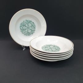 Винтажный набор из 6 суповых тарелок Пролетарий, фарфор деколь 235 мм, СССР