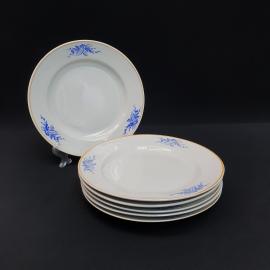 Винтажный набор из 6 столовых тарелок Пролетарий, фарфор деколь золочение 20 см, СССР