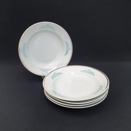 Винтажный набор из 5 суповых тарелок Пролетарий, фарфор деколь золочение 20 см, СССР