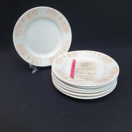 Винтажный набор из 7 десертных тарелок Чайка новые, фаянс деколь 175 мм, СССР