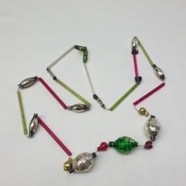 Винтажная елочная игрушка бусы-стеклярус 48 см. стекло, роспись. СССР.