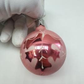 Винтажная елочная игрушка Шар "Листик" 6 см, стекло, роспись, СССР.