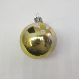 Винтажная елочная игрушка шар с цветком 5см, стекло, роспись, СССР.