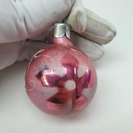 Винтажная елочная игрушка Шар "Цветок" 5 см, стекло, роспись, СССР.