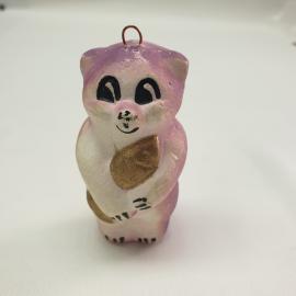 Винтажная елочная игрушка Медведь с рыбой 7х4 см, пенопласт СССР.