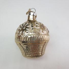 Винтажная елочная игрушка Шишечка 5 см, стекло, роспись. СССР.