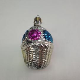 Винтажная елочная игрушка Шишечка 6х4 см, стекло, роспись, скол трубки. СССР.