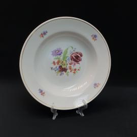 Винтажная суповая тарелка Чайка, фарфор деколь золочение 24 см, СССР