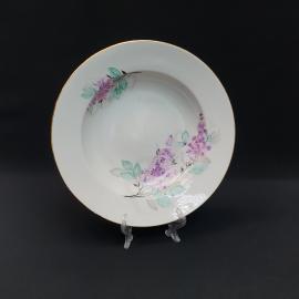 Винтажная суповая тарелка Дулево, фарфор деколь золочение 235 мм, СССР