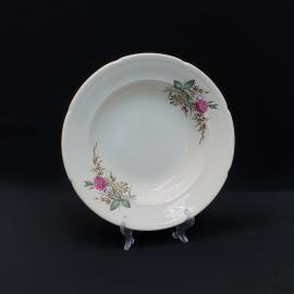 Винтажная суповая тарелка Конаково, фаянс деколь 24 см, СССР