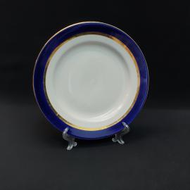 Винтажная столовая тарелка Дулево, фарфор кобальт золочение 235 мм, СССР