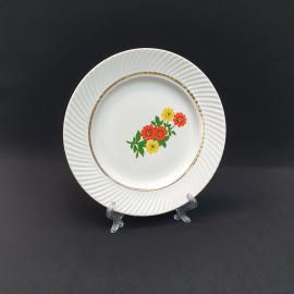 Винтажная столовая тарелка Туймазийский з-д, фарфор деколь золочение 195 мм, СССР