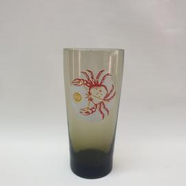 Винтажный стакан знака зодиака Рак, дымчатое стекло, деколь, 300 мл, СССР.