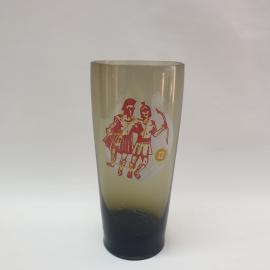 Винтажный стакан знака зодиака Блезнецы, дымчатое стекло, деколь, 300 мл, СССР.