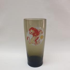 Винтажный стакан знака зодиака Лев, дымчатое стекло, деколь, 300 мл, СССР.