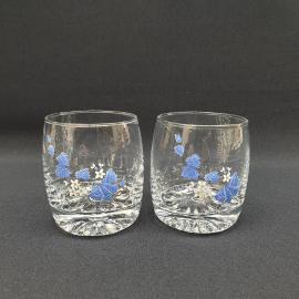 Набор из 2 винтажных стаканов, стекло деколь, цветы, высота 8 см, 250 мл, СССР
