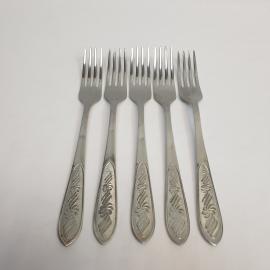 Винтажный набор 5 столовых вилок, нержавейка, СССР.