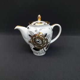 Винтажный чайник Вербилки, фарфор золочение деколь 0.75 л, СССР