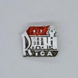 Значок СССР рига, дом с красной крышей, надпись riga, эмаль, коллекционный, советский и винтажный