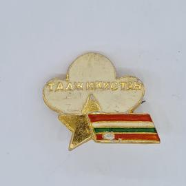 Значок СССР таджикистан, гербовый флажок, золотистый металл, эмаль, советский и винтажный