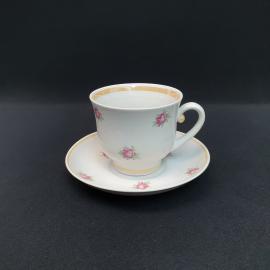 Винтажная чайная пара Довбыш, фарфор деколь 210 мл, СССР