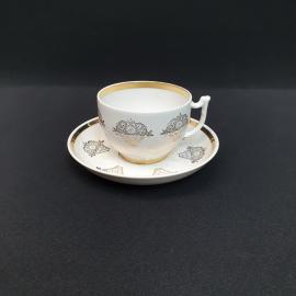 Винтажная чайная пара Вербилки, фарфор золочение 190 мл, СССР