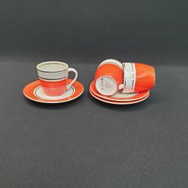 Винтажный набор из 3 кофейных пар Октябрьск, фарфор крытье 90 мл, СССР