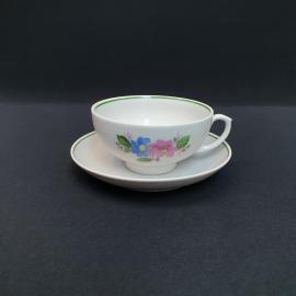 Винтажная чайная пара Дулево, фарфор деколь 210 мл, Россия