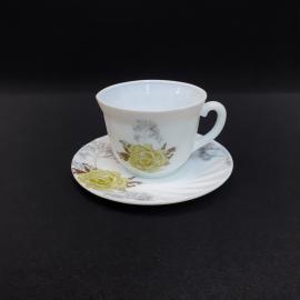 Винтажная чайная пара, молочное стекло деколь 190 мл, Китай