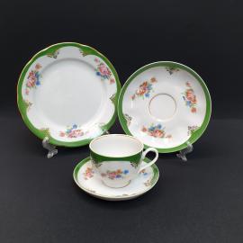 Винтажная кофейная четверка Дулево, фарфор деколь золочение 130 мл, Россия