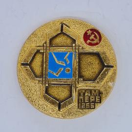 Значок СССР тампере 1965, гимнастика, красная звезда с серпом и молотом, советский и винтажный