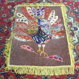 Винтажный коврик 67х86 см Жар Птица эксклюзивная ручная работа, бахрома.