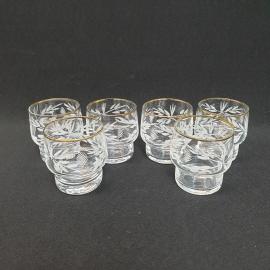 Винтажный набор стопок 6 шт 60 мл, стекло, ручная резка, позолота, СССР.