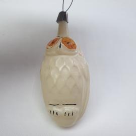 Винтажная елочная игрушка Сова 4х8см, стекло, роспись. СССР