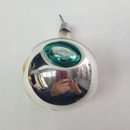 Винтажная елочная игрушка Шар-прожектор 5 см, стекло, роспись. СССР