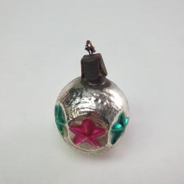 Винтажная елочная игрушка Шар со звездами 4 см, стекло, роспись. СССР