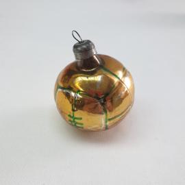Винтажная елочная игрушка Шар-мяч 4 см, стекло, роспись. СССР