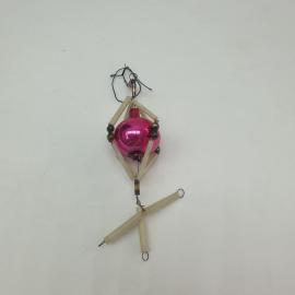 Винтажная елочная игрушка стеклярус-шар 4х9 см, стекло, роспись. СССР