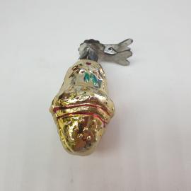 Винтажная елочная Колокольчик с бантиком 3х6 см, стекло, роспись. СССР