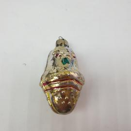 Винтажная елочная Колокольчик с бантиком 3х6 см, стекло, роспись. СССР