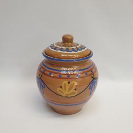 Винтажный глиняный горшок с крышкой на 750 мл, роспись, СССР