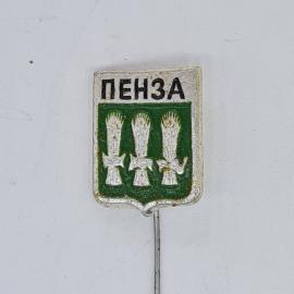 Значок СССР пенза, герб города с тремя снопами, эмаль на булавке, советский и винтажный
