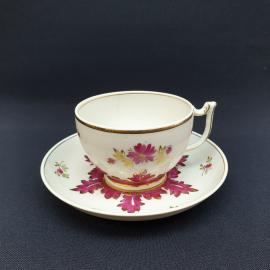 Редкая винтажная чайная пара Пурпурный барбарис,Вербилки 1951-1954 г,рельефный фарфор,роспись,СССР