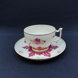 Редкая винтажная чайная пара Пурпурный барбарис,Вербилки 1951-1954 г,рельефный фарфор,роспись,СССР