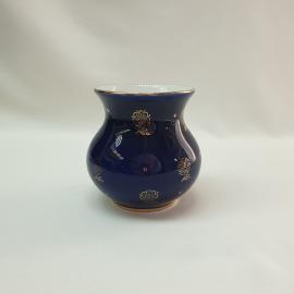 Винтажная ваза для цветов, ЛФЗ, фарфор, кобальтовое крытье, позолота, высота 11 см, СССР.