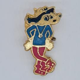 Значок СССР ну погоди волк в синей кофте и красных брюках, мультфильм, советский и винтажный