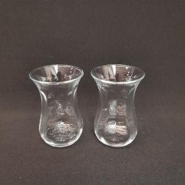 Винтажная пара армудов стаканов для чая 100 мл, стекло с гравировкой, высота 8 см.