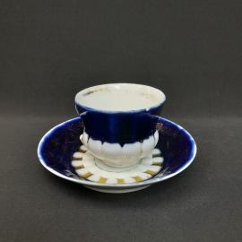 Антикварная чайная пара Кузнецова, фарфор, кобальт, позолота, Царская Россия.