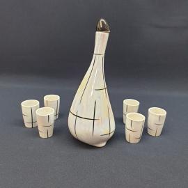 Винтажный набор штоф Гусь 500мл и 6 стопок 30 мл, МФЗ, деколь, перламутр. СССР